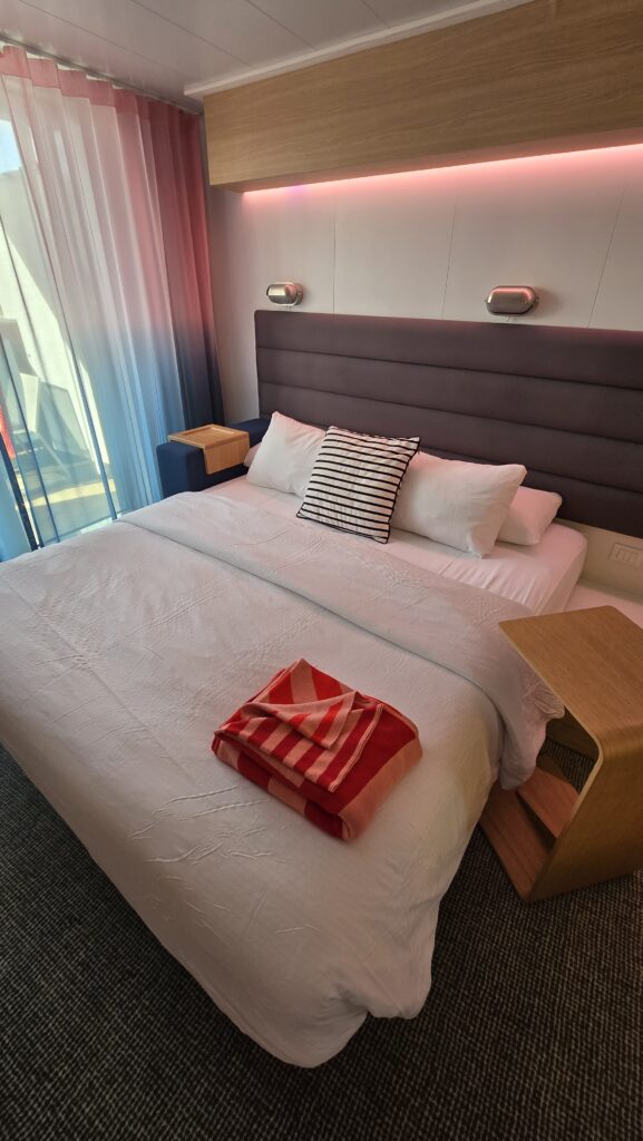 Virgin Voyages Scarlet Lady Cruise Ship Sea Terrace Room Queen Size Bed