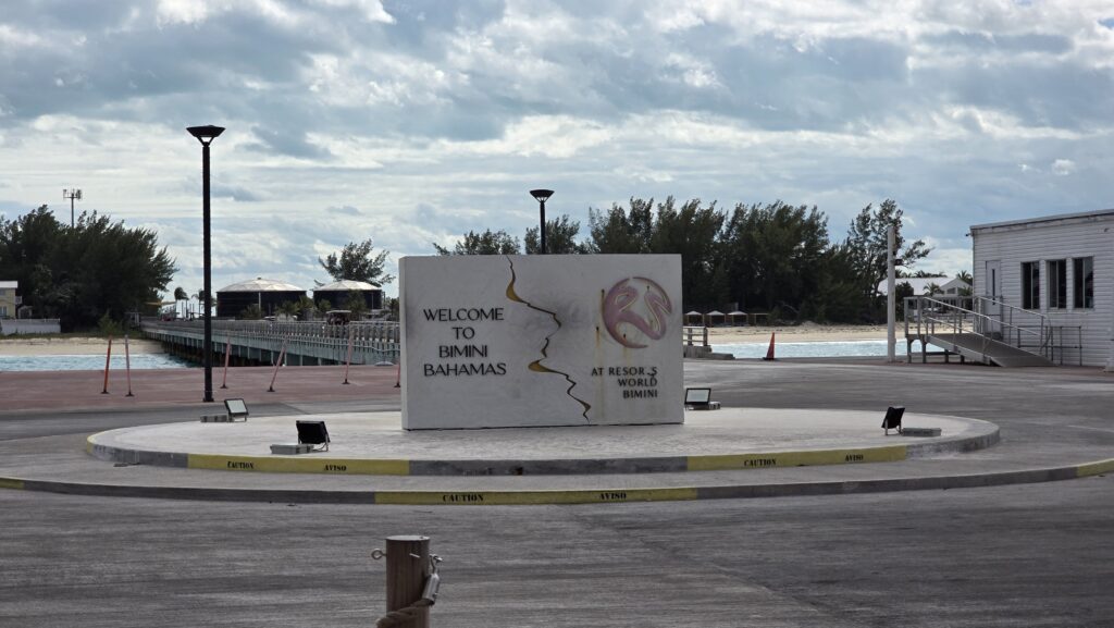 Welcome to Bimini Bahamas Resorts World sign at the port