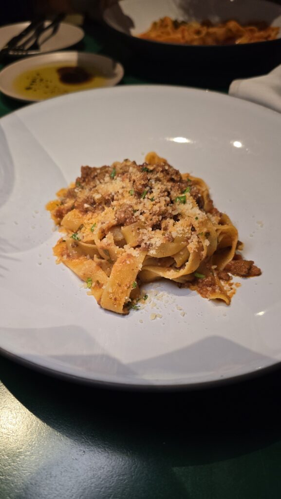 pasta served at Extra Virgin on Virgin Voyages Scarlet Lady cruise ship